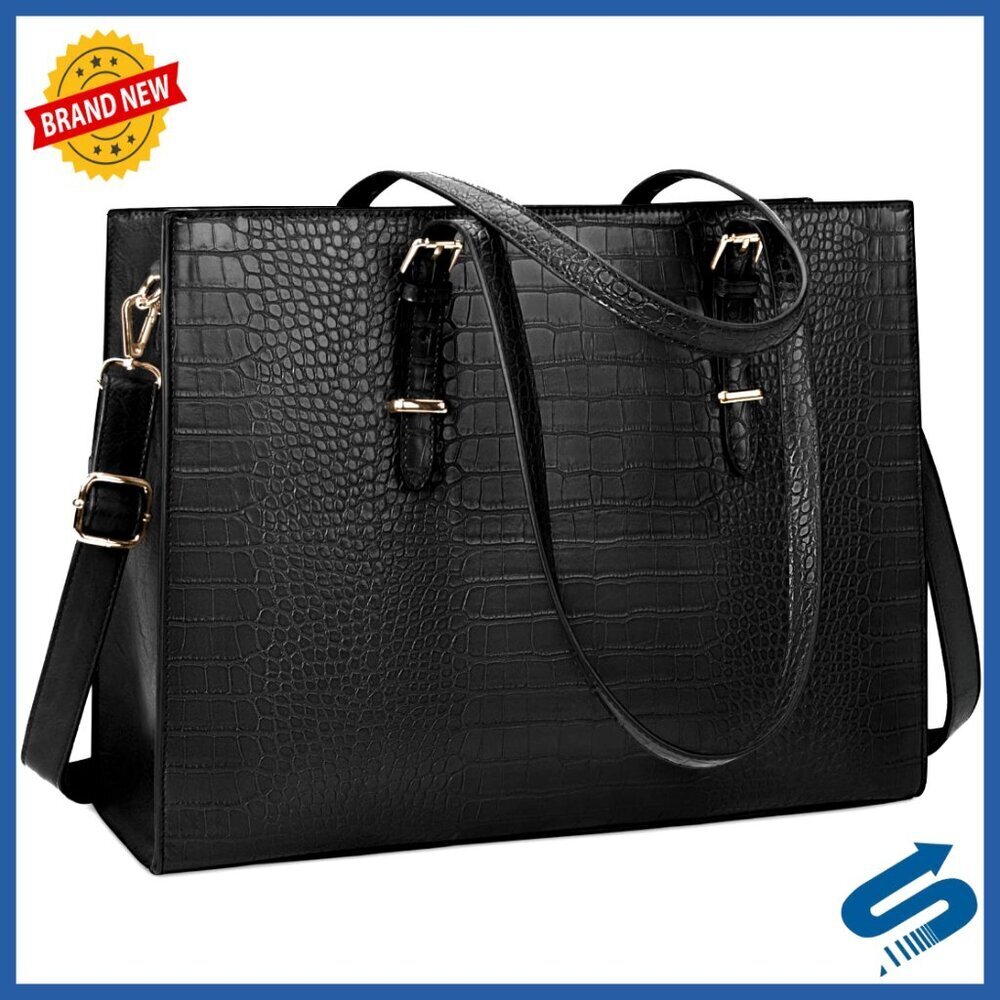Leather Laptop Tote Bag Classy Waterproof Shoulder Briefcase for Work Office